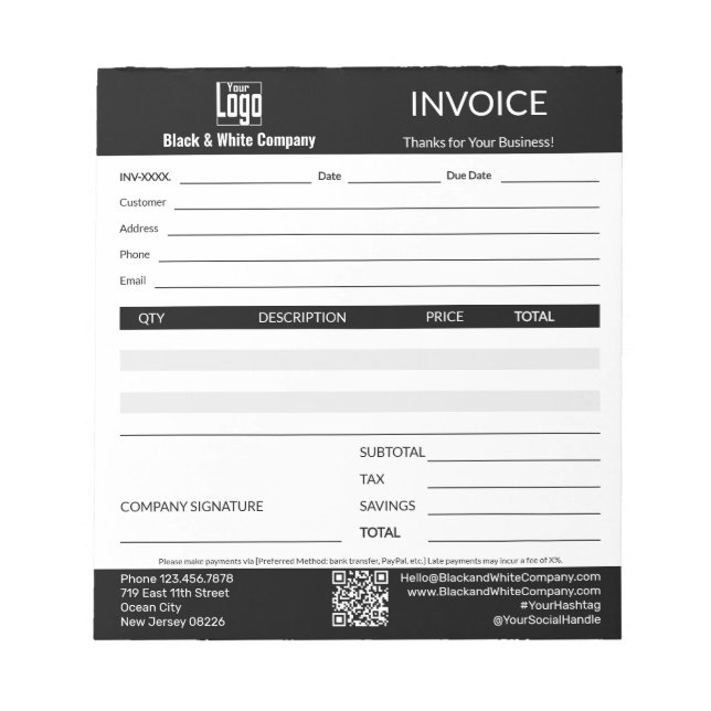 Bloc De Notas Trade Service Professional Black Invoice Pad (Frente)