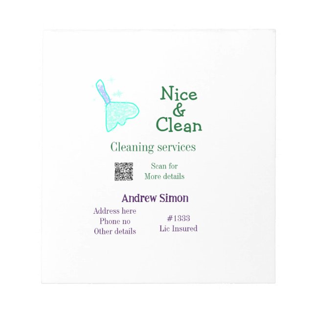 Bloc De Notas Trapeador limpio verde azul gitter agregar nombre  (Frente)