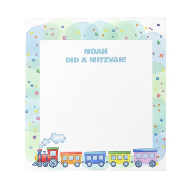 Bloc De Notas Tren colorido Tema Personalizado Mitzvah (Frente)