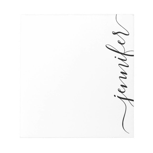 Bloc De Notas Trendy Fancy Script Name, Personalized Black White (Frente)