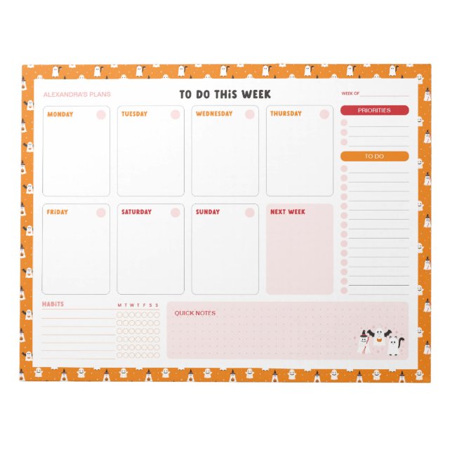 Bloc De Notas Trick o Trek Ghosts Weekly To Do List Planner (Frente)