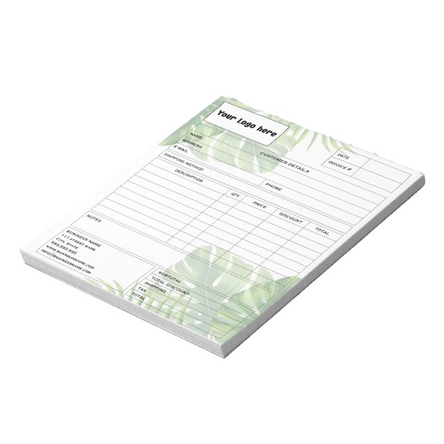Bloc De Notas Tropical Leaf Invoice Business Sales Form Receipt (Lado Izquierdo)