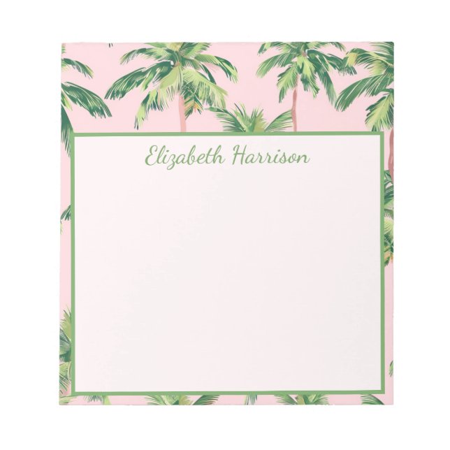 Bloc De Notas Tropical Palm Trees on Pink Personalized (Frente)