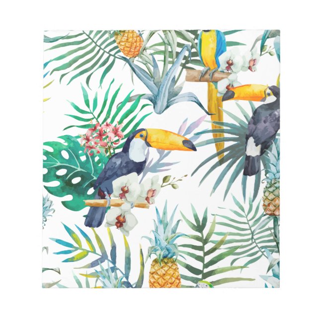 Bloc De Notas Tropical summer Pineapple Parrot Bird watercolor (Frente)