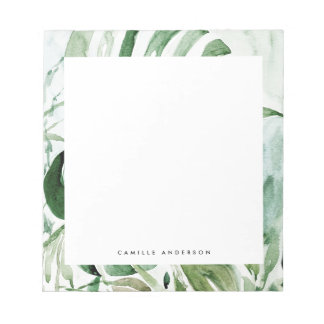Bloc De Notas Tropical Watercolor Monstera Leaves Greenery