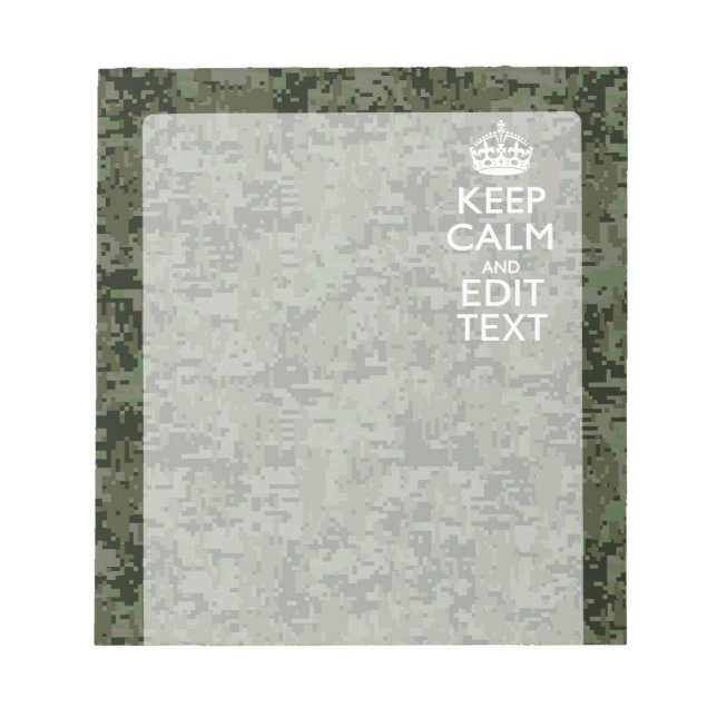 Bloc De Notas Tu texto Camuflaje Digital Olive Green Keep Calm (Frente)