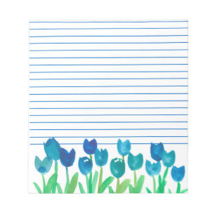 Bloc De Notas Tulip Garden Blue Watercolor Flores Llenas
