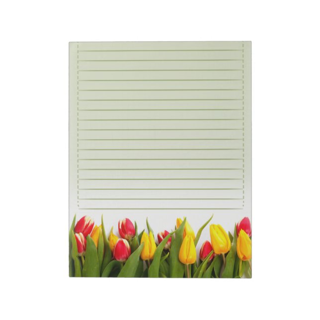 Bloc De Notas Tulipanes Rojos Amarillos Flores Fondo Verde Llena (Lado Izquierdo)