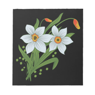 Bloc De Notas Tulips and Daffodils Flowers Black Background