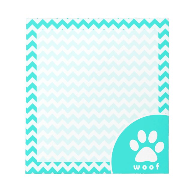 Bloc De Notas Turquesa, Aqua Color Chevron; Paw Print (Frente)