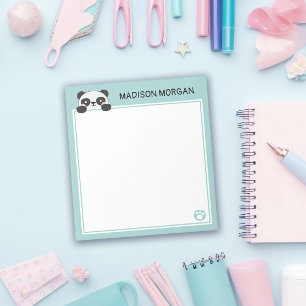 Bloc De Notas Turquoise Cute Panda Bear & Paws Añadir Su Nombre