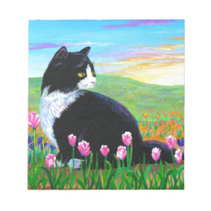 Bloc De Notas Tuxedo Cat Tulips Creationarts