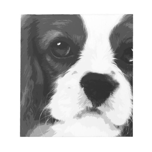 Bloc De Notas Un rey Cavalier blanco y negro, charles spaniel (Frente)