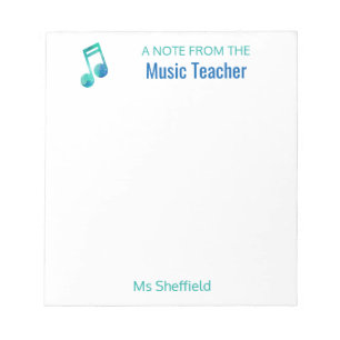 Bloc De Notas Una Nota Del Profesor De Música Personalizada