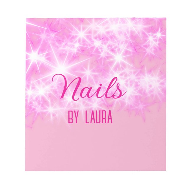 Bloc De Notas Uñas brillantes pastel rosado girly agregan nombre (Frente)