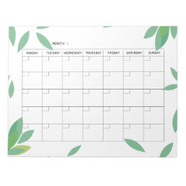 Bloc De Notas Undated fresh Green Minimalist Monthly Planner 