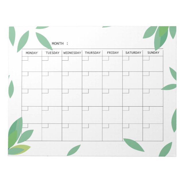 Bloc De Notas Undated fresh Green Minimalist Monthly Planner  (Frente)