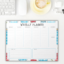 Bloc De Notas Undated Vertical Weekly Planner, Blue and Red