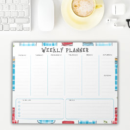 Bloc De Notas Undated Vertical Weekly Planner, Blue and Red