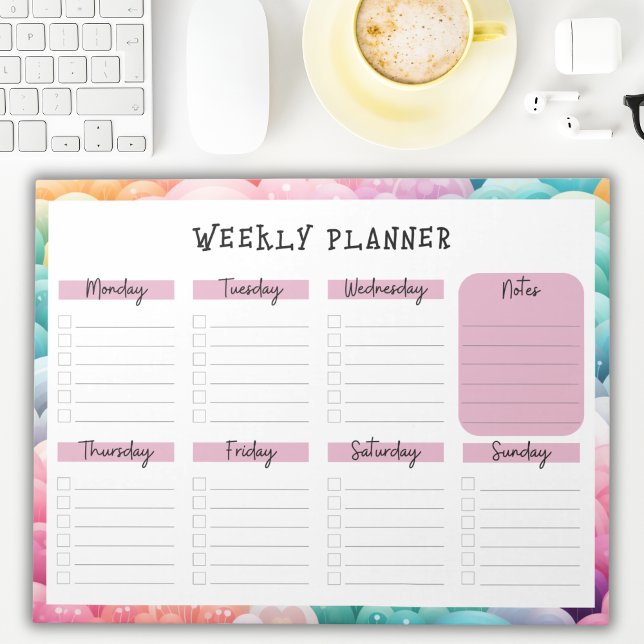 Bloc De Notas Undated Weekly Planner, Rainbow Cloud Border Notep (Subido por el creador)