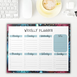 Bloc De Notas Undated Weekly Planner with Fireworks Border