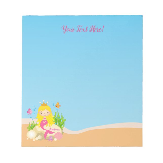 Bloc De Notas Under the Sea Cute Blonde Mermaid Custom Name (Frente)