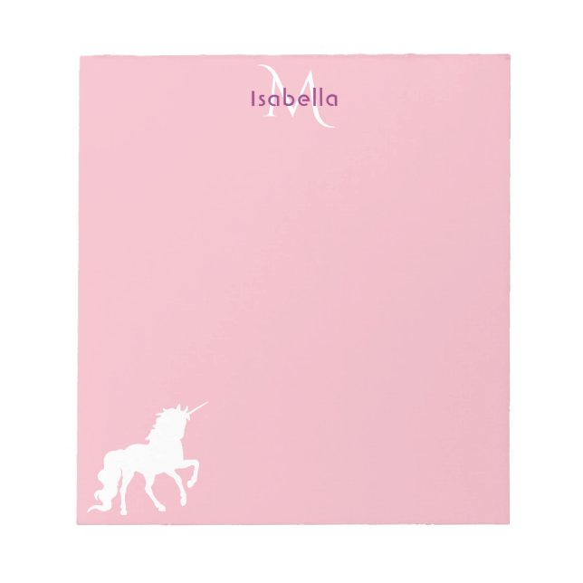Bloc De Notas Unicorn pink monogram name  (Frente)