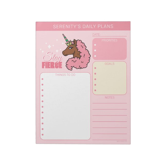 Bloc De Notas Unicornio Afro de Rosa Claro (Lado Izquierdo)