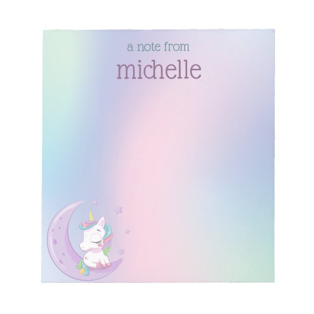 Bloc De Notas Unicornio arcoiris Pastel personalizado (Frente)