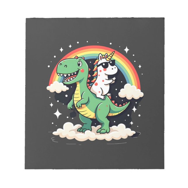 Bloc De Notas Unicornio de Arcoíris montando T rex - Dinosaurio  (Frente)