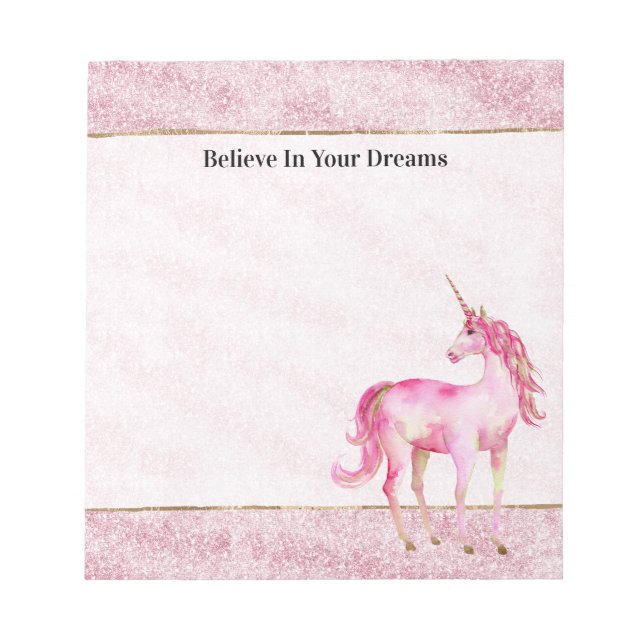 Bloc De Notas Unicornio de brillo rosa Glitz (Frente)