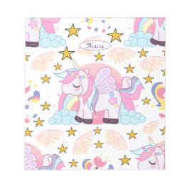Bloc De Notas Unicornio Femenino Estrellas Arcoíris Nombre Perso