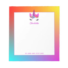 Bloc De Notas Unicornio Sé Amable Mantente Seguro Personalizado