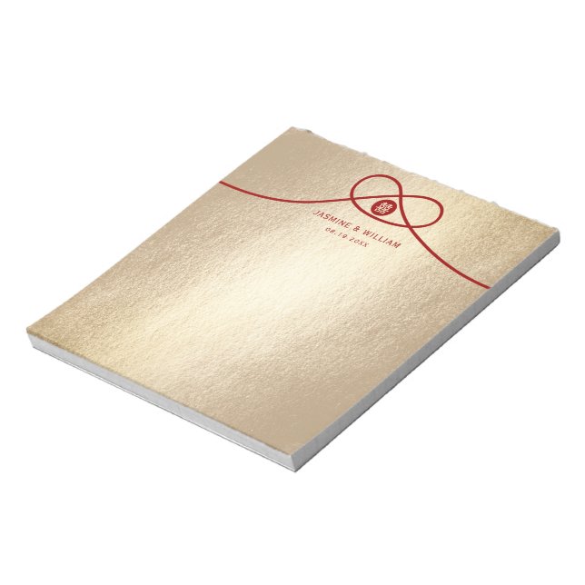 Bloc De Notas Unión de nudos rojos doble felicidad Boda chino (Lado Izquierdo)