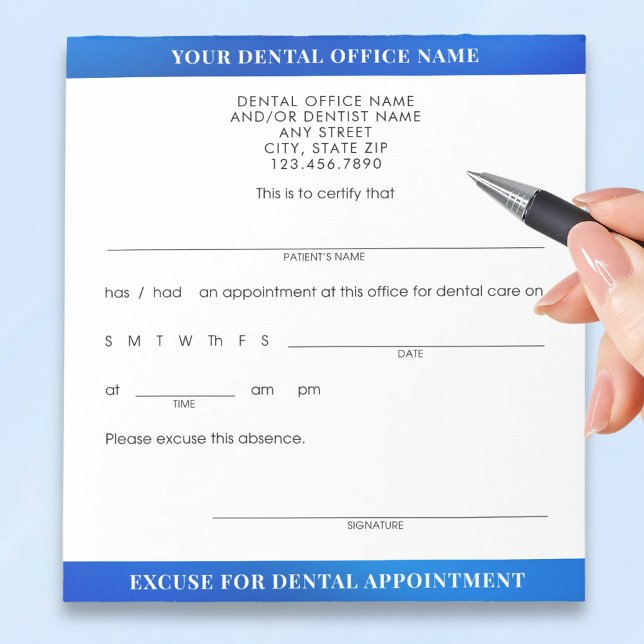 Bloc De Notas Vale de Excusa de Cita Dental Moderna Azul (Subido por el creador)