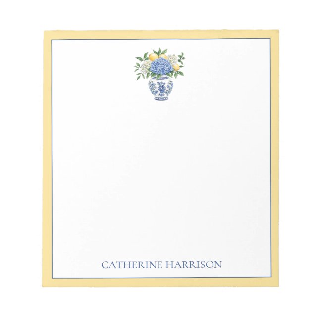 Bloc De Notas Vase Chinoiserie azul y blanco con hidrangeas (Frente)