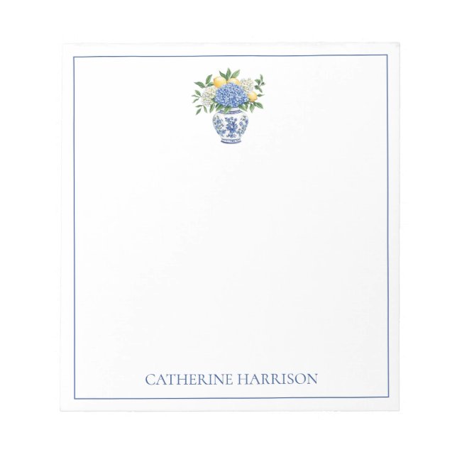 Bloc De Notas Vase Chinoiserie azul y blanco con hidrangeas (Frente)