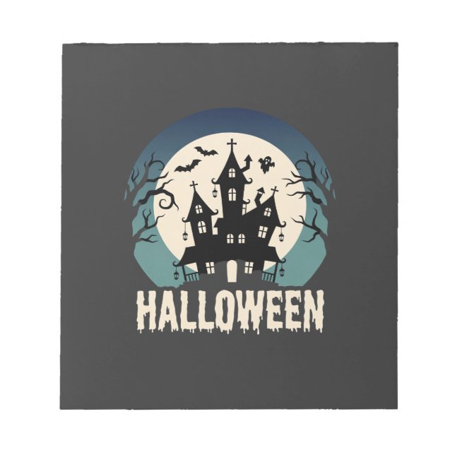 Bloc De Notas Vector de luna llena de casa embrujada de Hallowee (Frente)