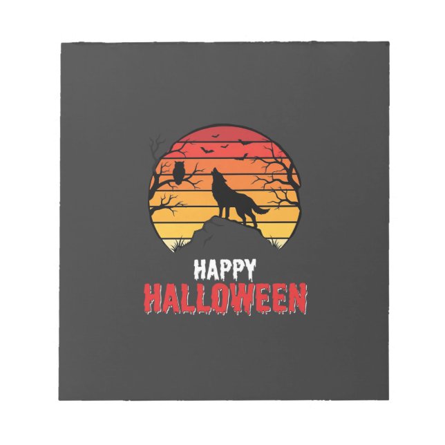 Bloc De Notas Vector Lobo Atardecer Feliz Halloween (Frente)
