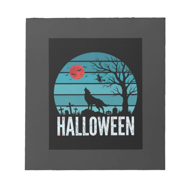 Bloc De Notas Vector Luna Cementerio Lobo Halloween (Frente)