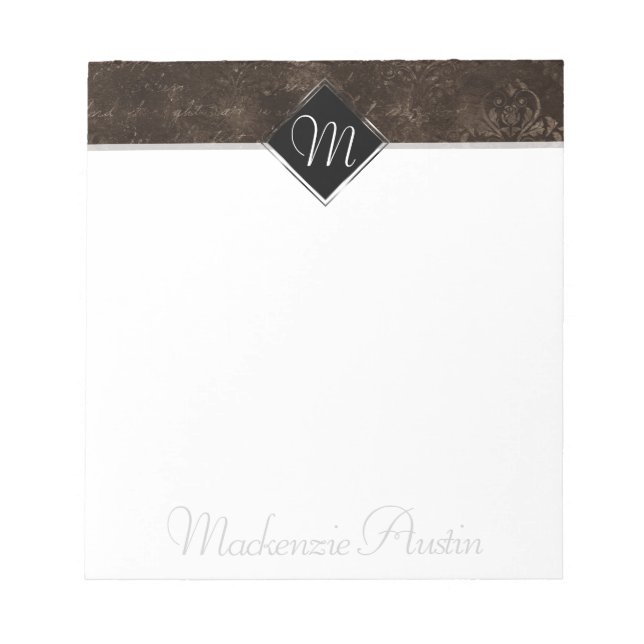 Bloc De Notas Velvety Bronze Damask | Mocha Brown Grunge Baroque (Frente)