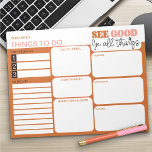 Bloc De Notas Ver Bien en todas las cosas para hacer Lista de pl<br><div class="desc">¡Editable y Personalizado! Esta lista de cosas por hacer y el planificador diario tiene una cita motivacional "ver bien en todas las cosas" y una paleta de colores terrenales de naranja y rosa. Todos los títulos de las secciones son editables, por lo que puede organizar sus cosas para que funcionen...</div>
