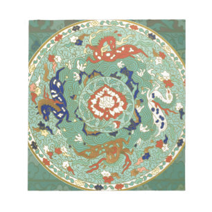 Bloc De Notas Verde azul del circulo chino antiguo