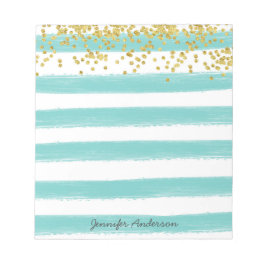 Bloc De Notas Verde azulada moderna Stripe Gold Confetti Persona