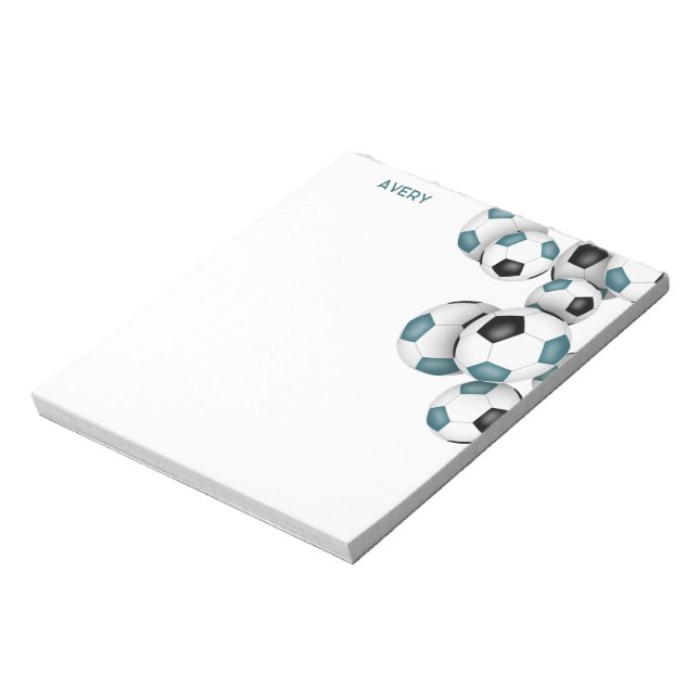 Bloc De Notas verde azuladas bolas de fútbol negro acento nombre (Lado Izquierdo)