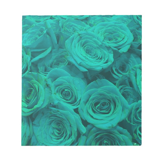 Bloc De Notas Verde azulado elegante romántico - rosas verdes (Frente)