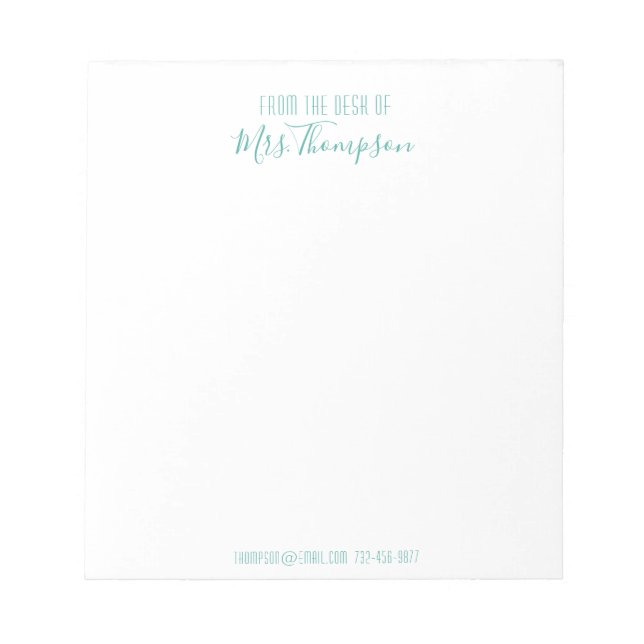 Bloc De Notas Verde azulado Moderno De La Escritura Del Escritor (Frente)