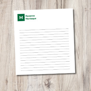 Bloc De Notas Verde Botella Elegante Chic Moderno Monograma Ray