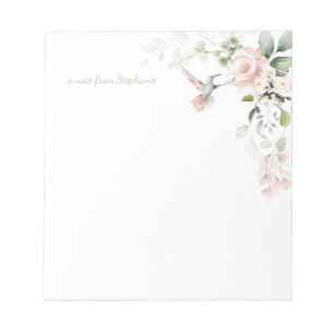 Bloc De Notas Verde de los colibríes de las rosas rosas rosadas