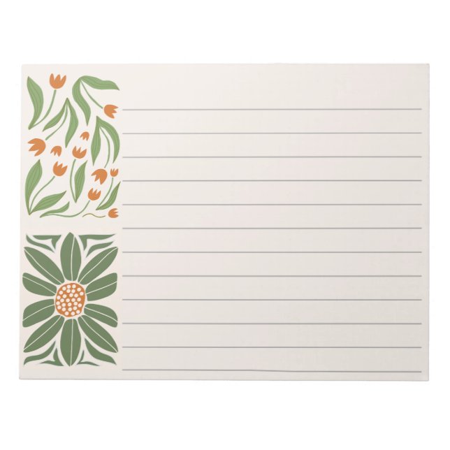 Bloc De Notas Verde floral y rosa Moderno (Frente)